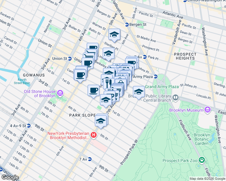 map of restaurants, bars, coffee shops, grocery stores, and more near 792 President Street in Brooklyn