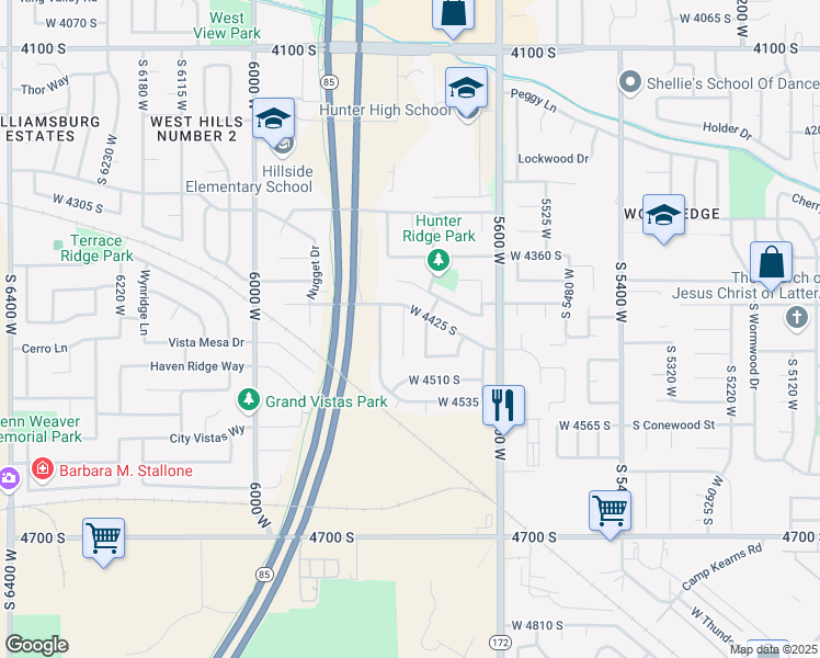 map of restaurants, bars, coffee shops, grocery stores, and more near 4445 South 5760 West in Salt Lake City