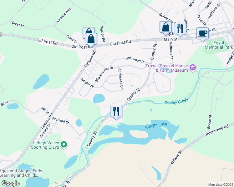 map of restaurants, bars, coffee shops, grocery stores, and more near 2304 Red Maple Dr in Coplay
