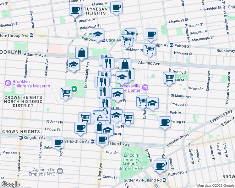 map of restaurants, bars, coffee shops, grocery stores, and more near 1228 Saint Marks Avenue in Brooklyn