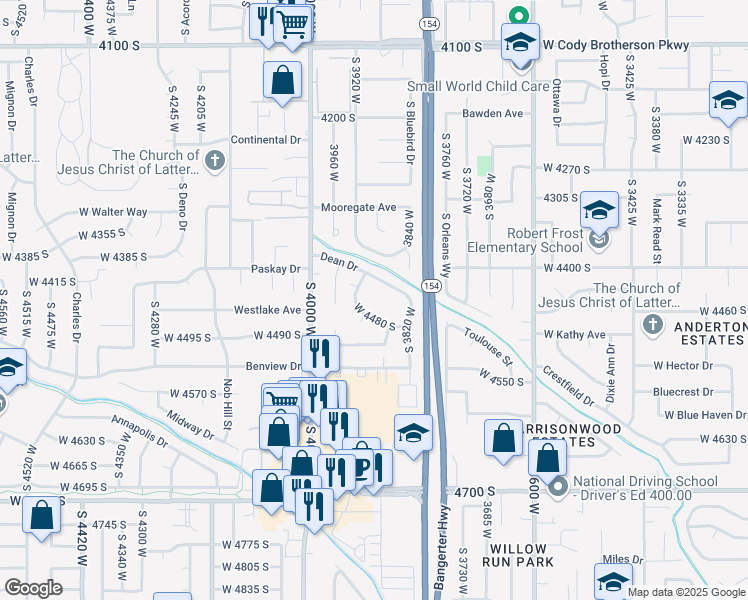 map of restaurants, bars, coffee shops, grocery stores, and more near 3602 South 4200 West in West Valley City