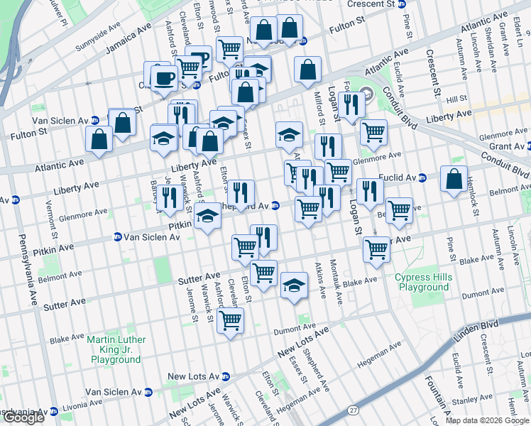 map of restaurants, bars, coffee shops, grocery stores, and more near in Brooklyn