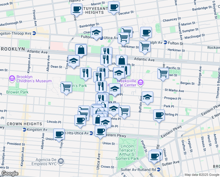 map of restaurants, bars, coffee shops, grocery stores, and more near 1228 Saint Marks Avenue in Brooklyn