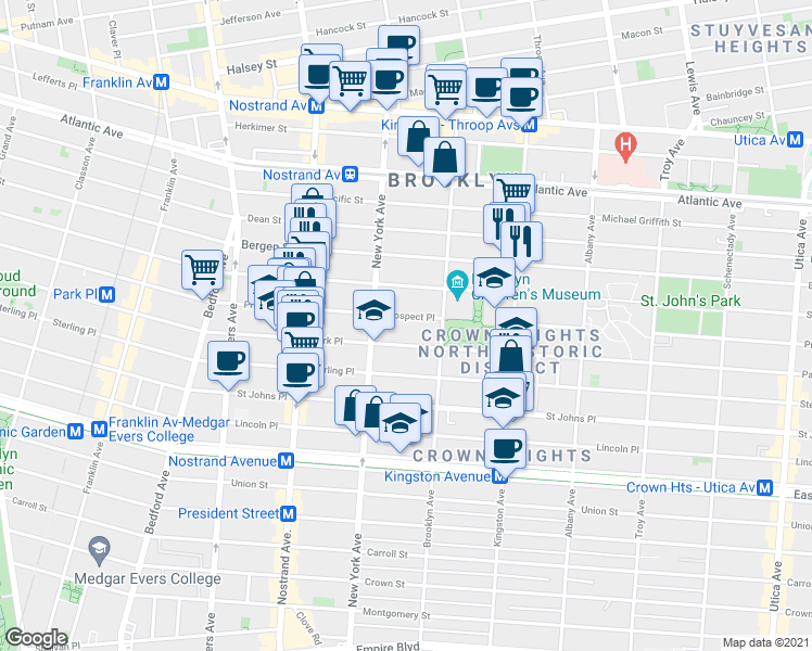 map of restaurants, bars, coffee shops, grocery stores, and more near 940 Prospect Place in Brooklyn