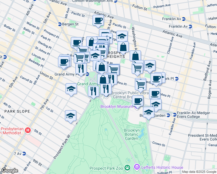 map of restaurants, bars, coffee shops, grocery stores, and more near 286 Saint Johns Place in Brooklyn