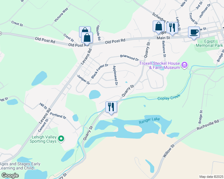 map of restaurants, bars, coffee shops, grocery stores, and more near 2304 Red Maple Dr in Coplay