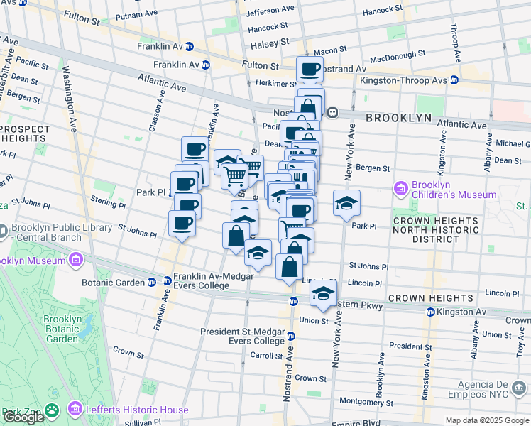 map of restaurants, bars, coffee shops, grocery stores, and more near 765 Park Place in Brooklyn