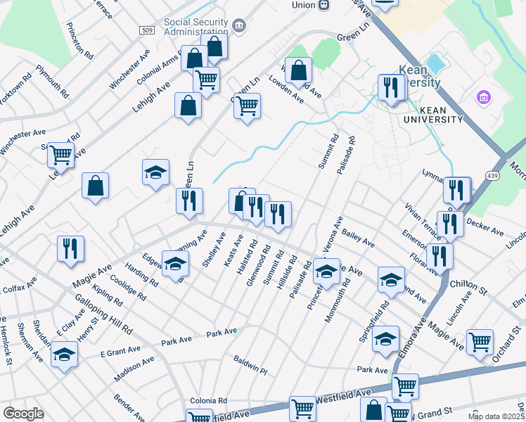 map of restaurants, bars, coffee shops, grocery stores, and more near 440 Durling Road in Union