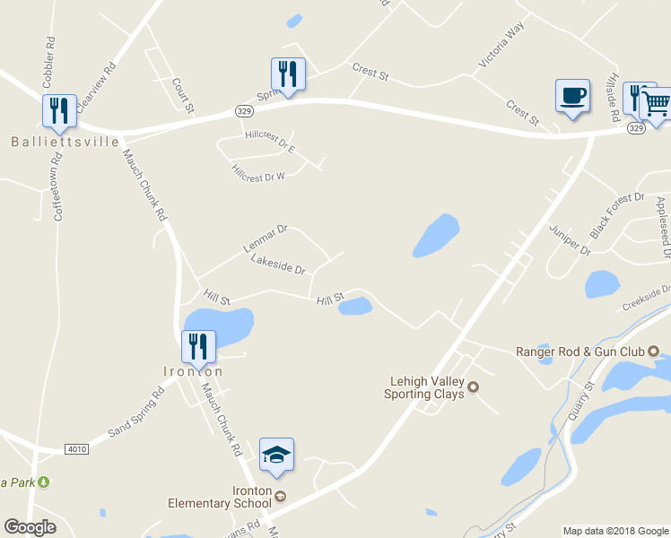 map of restaurants, bars, coffee shops, grocery stores, and more near 2828 Raspberry Ln in Coplay