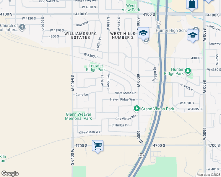 map of restaurants, bars, coffee shops, grocery stores, and more near 4441 Wynridge Lane in West Valley City