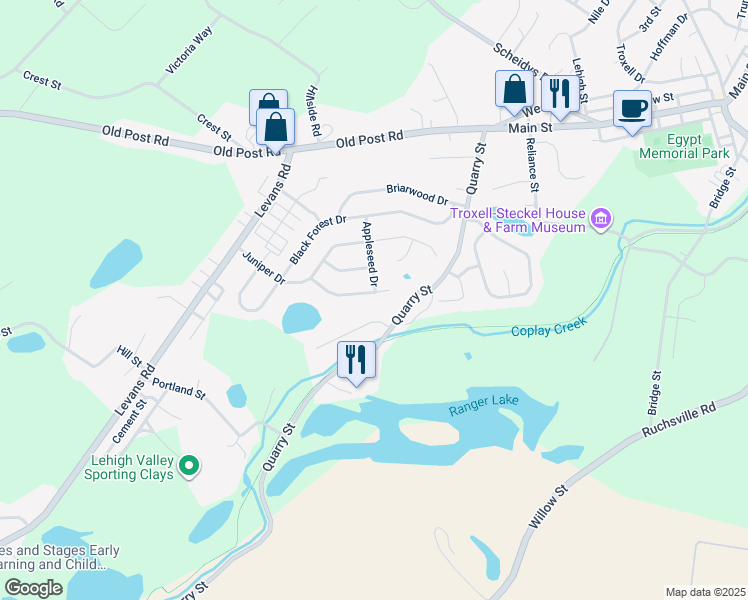 map of restaurants, bars, coffee shops, grocery stores, and more near 2280 Red Maple Dr in Coplay