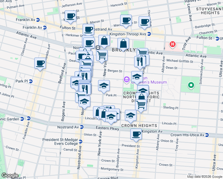 map of restaurants, bars, coffee shops, grocery stores, and more near 940 Prospect Place in Brooklyn