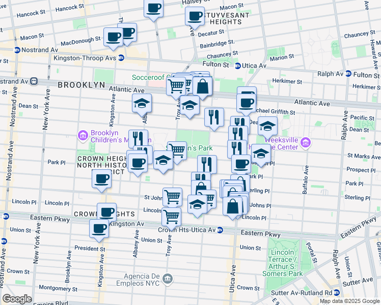 map of restaurants, bars, coffee shops, grocery stores, and more near 1251 Prospect Place in Brooklyn