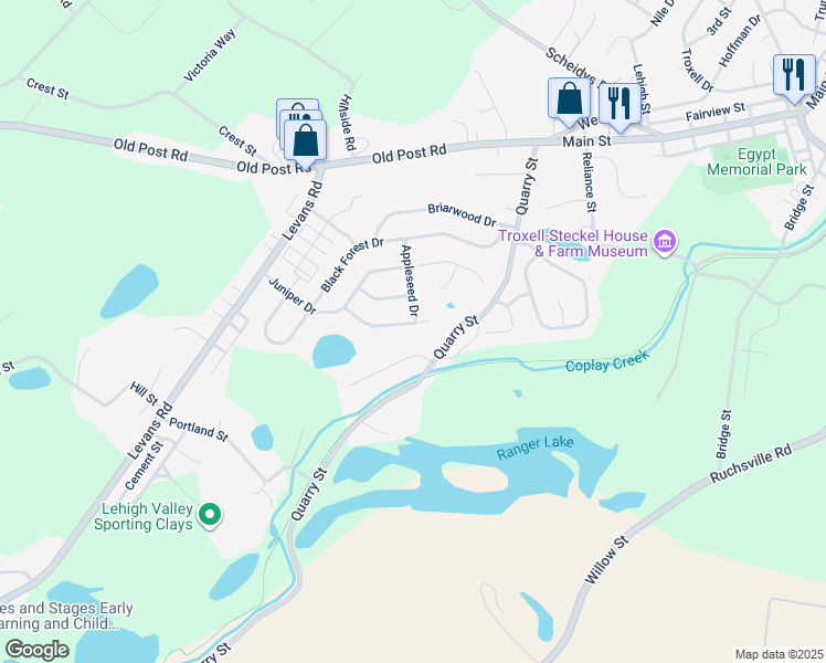 map of restaurants, bars, coffee shops, grocery stores, and more near 2280 Red Maple Dr in Coplay