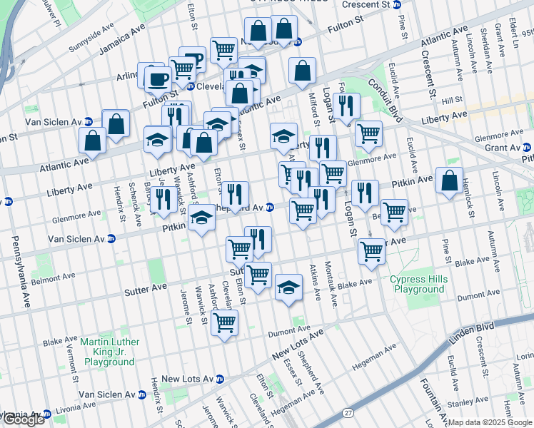map of restaurants, bars, coffee shops, grocery stores, and more near in Brooklyn