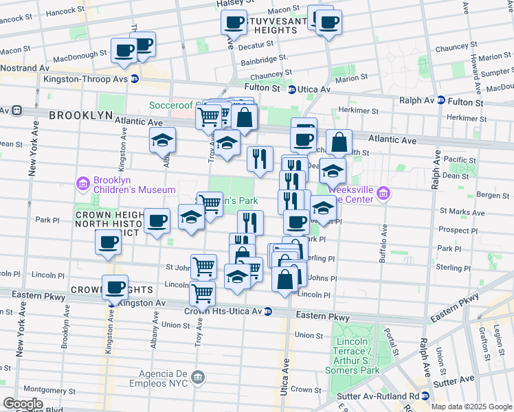 map of restaurants, bars, coffee shops, grocery stores, and more near 149 Schenectady Avenue in Brooklyn