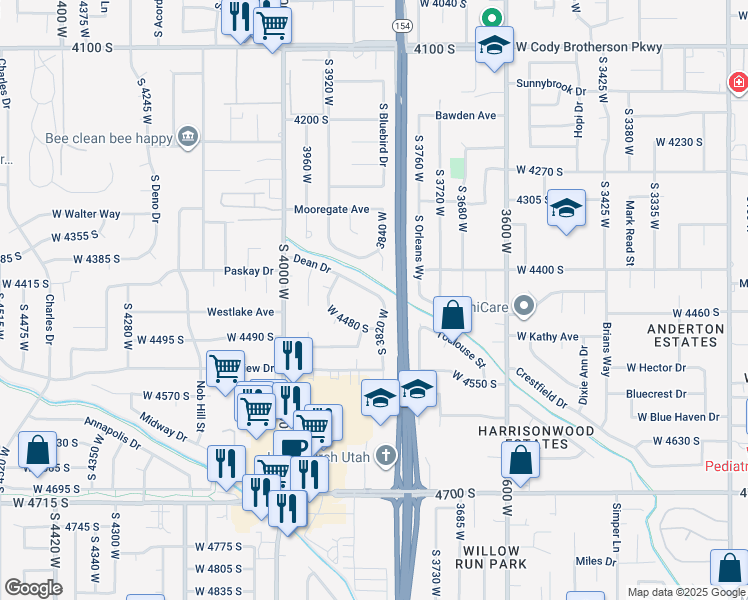 map of restaurants, bars, coffee shops, grocery stores, and more near 3859 Dean Drive in West Valley City