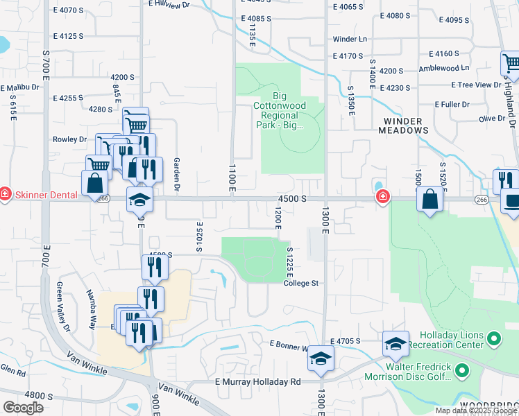 map of restaurants, bars, coffee shops, grocery stores, and more near 1148 East 4500 South in Millcreek