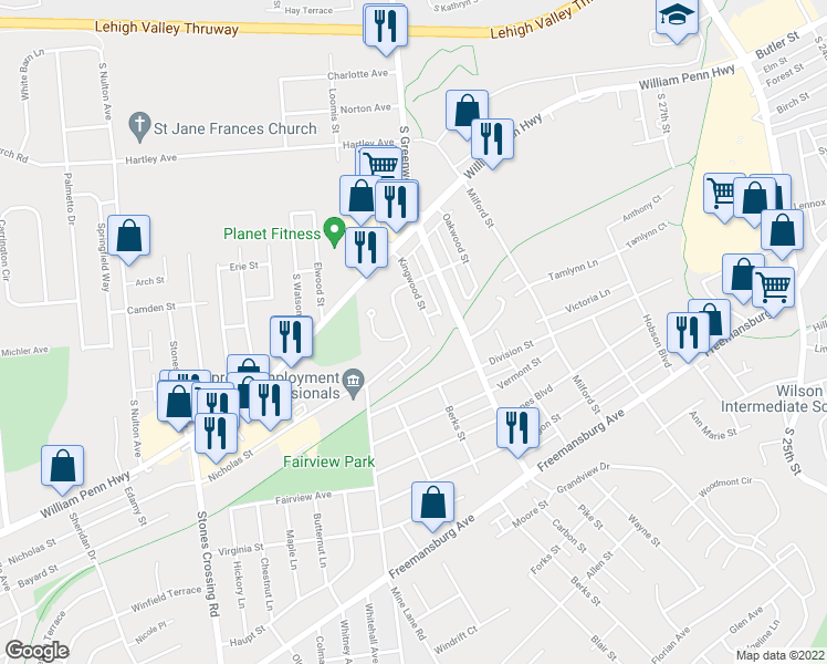 map of restaurants, bars, coffee shops, grocery stores, and more near 24-26 Grove St in Easton