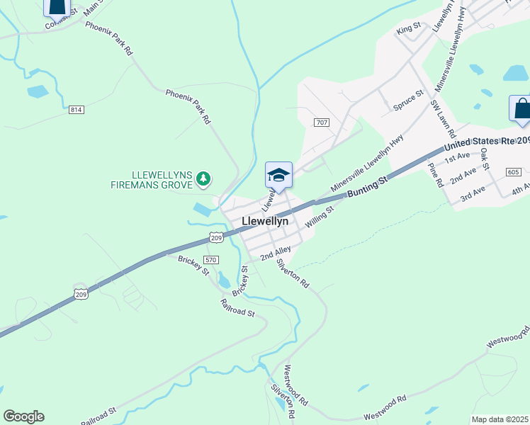 map of restaurants, bars, coffee shops, grocery stores, and more near in Llewellyn