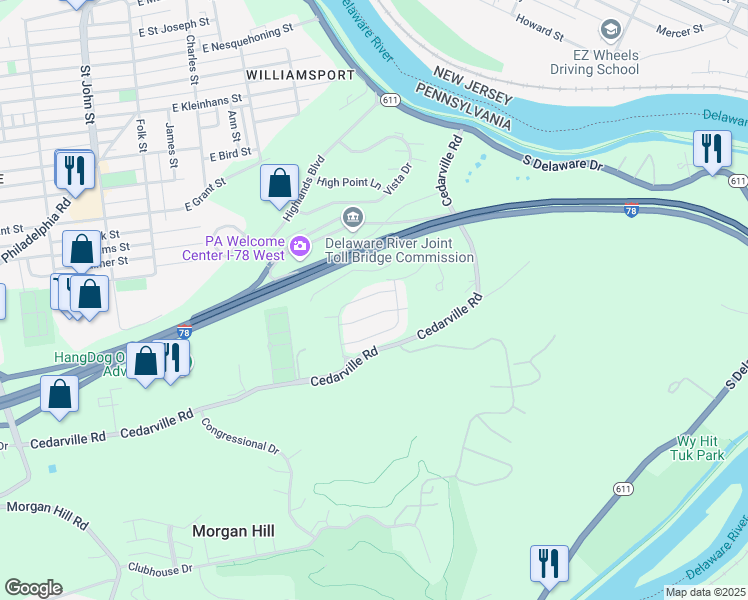 map of restaurants, bars, coffee shops, grocery stores, and more near 328 Cedar Park Boulevard in Easton