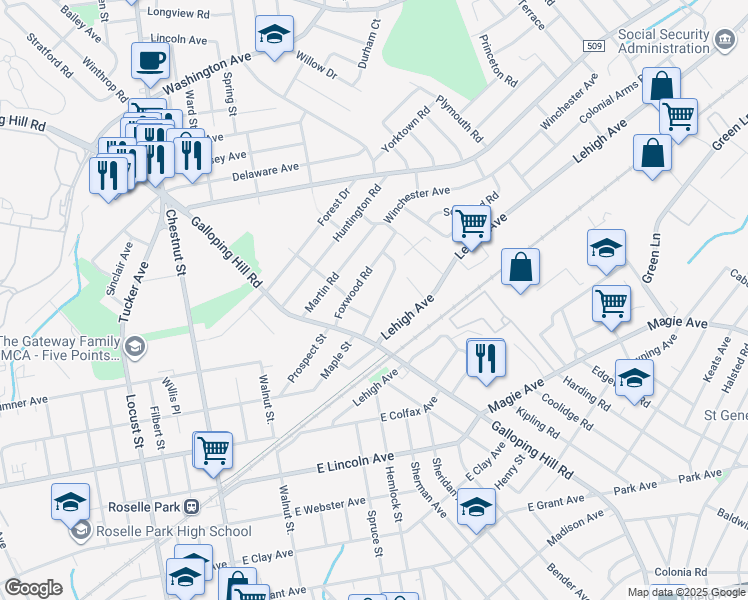 map of restaurants, bars, coffee shops, grocery stores, and more near 334 Nottingham Way in Union