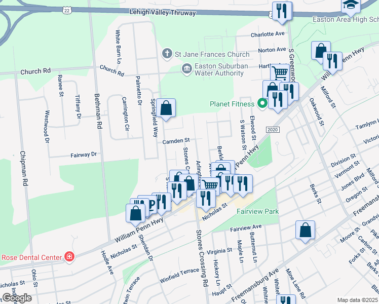 map of restaurants, bars, coffee shops, grocery stores, and more near 405 Stones Crossing Rd in Easton