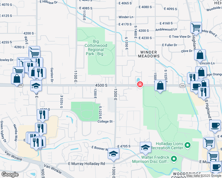 map of restaurants, bars, coffee shops, grocery stores, and more near in Millcreek