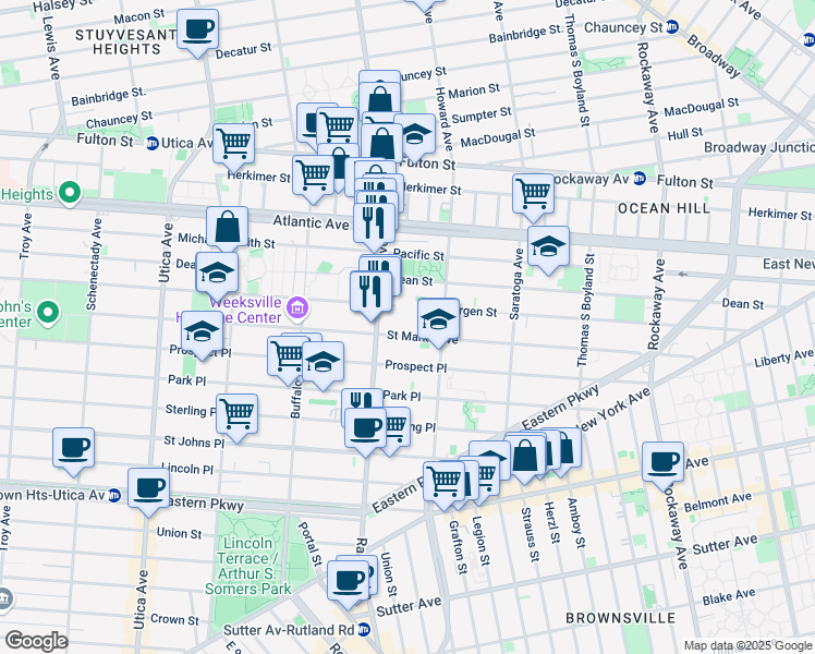 map of restaurants, bars, coffee shops, grocery stores, and more near in Brooklyn