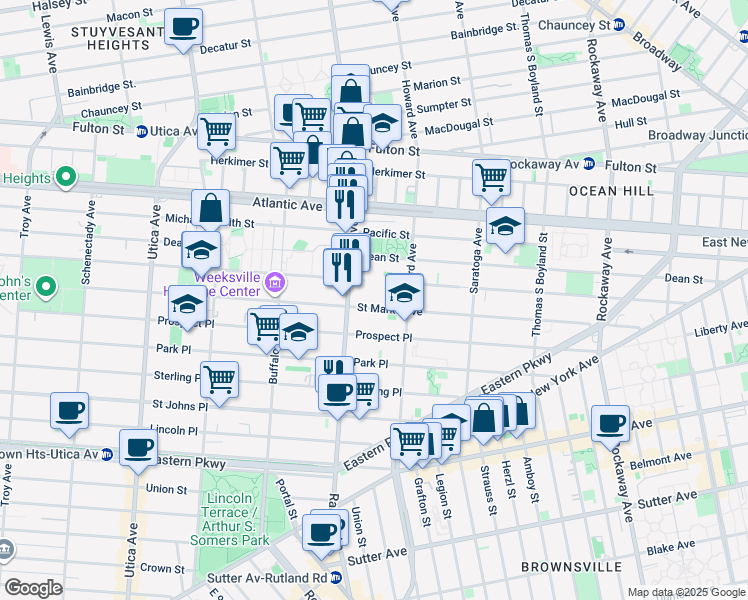 map of restaurants, bars, coffee shops, grocery stores, and more near in Brooklyn