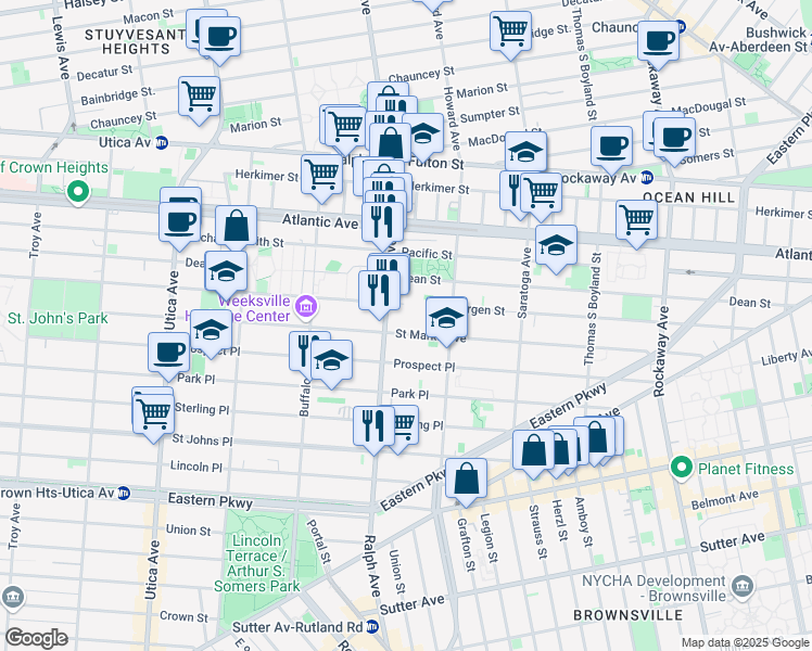 map of restaurants, bars, coffee shops, grocery stores, and more near in Brooklyn