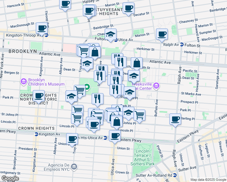 map of restaurants, bars, coffee shops, grocery stores, and more near 1152 Saint Marks Avenue in Brooklyn