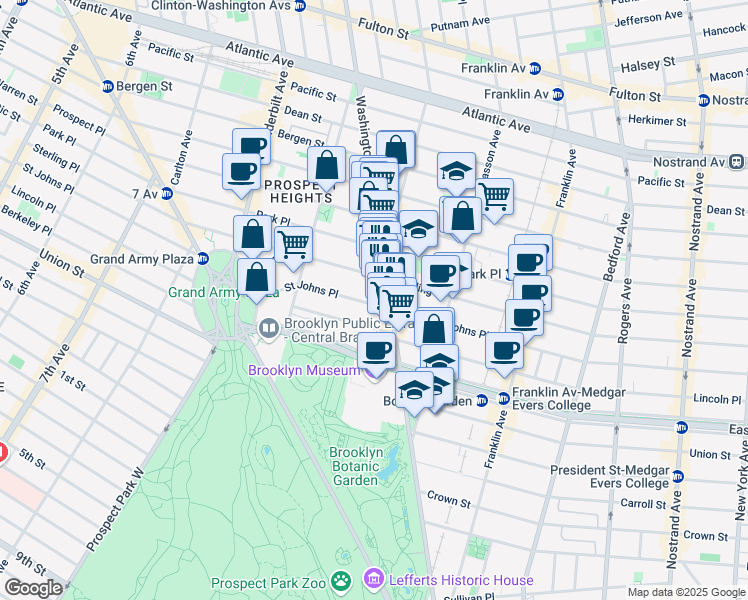 map of restaurants, bars, coffee shops, grocery stores, and more near 802 Washington Avenue in Brooklyn