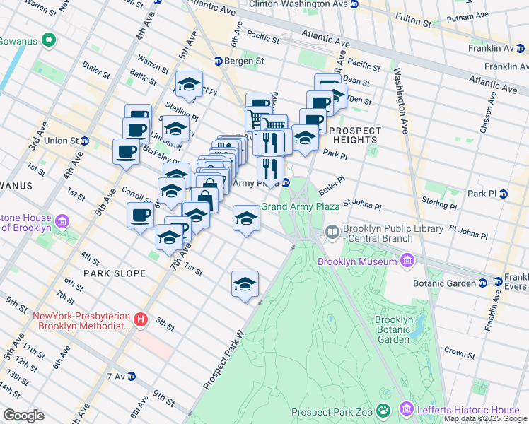 map of restaurants, bars, coffee shops, grocery stores, and more near 53 8th Avenue in Brooklyn