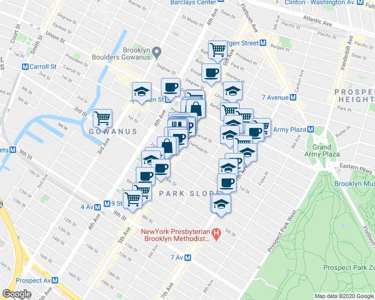map of restaurants, bars, coffee shops, grocery stores, and more near 325 1st Street in Brooklyn