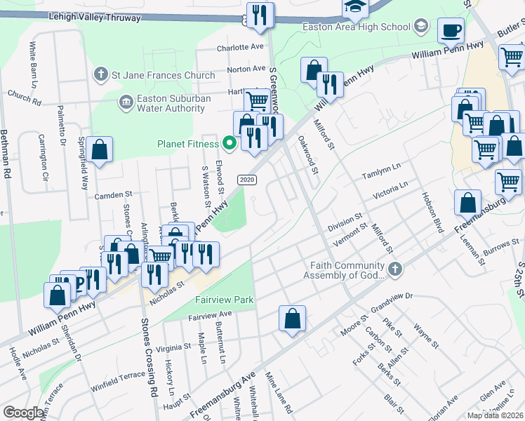 map of restaurants, bars, coffee shops, grocery stores, and more near 15 Rosemont Court in Easton