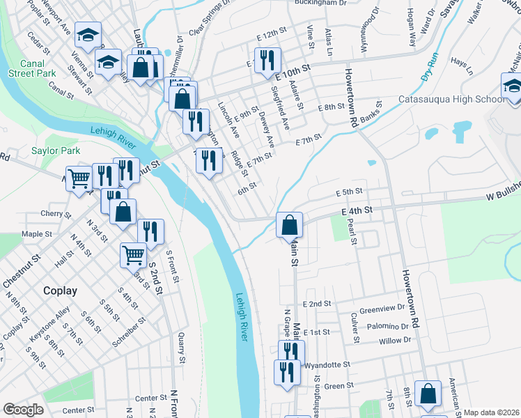 map of restaurants, bars, coffee shops, grocery stores, and more near 122 King Street in Northampton