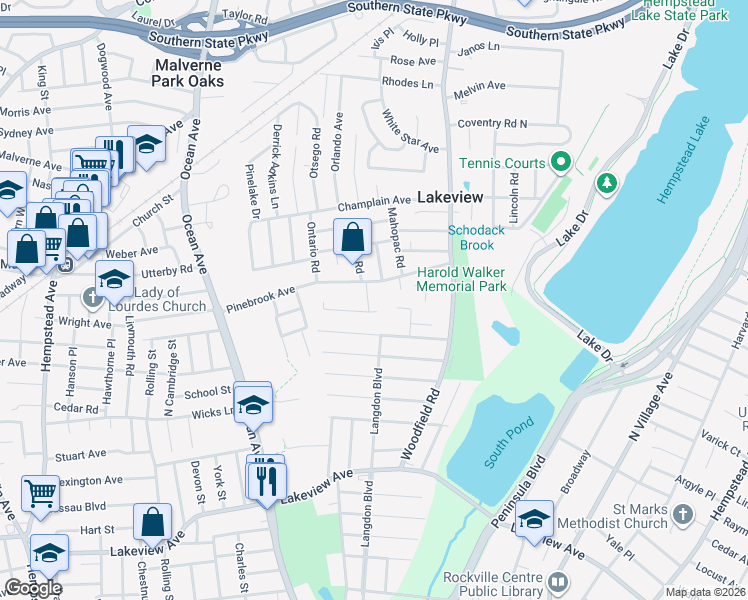 map of restaurants, bars, coffee shops, grocery stores, and more near 489 Pinebrook Avenue in West Hempstead