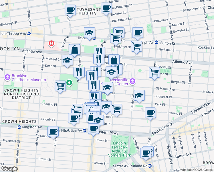 map of restaurants, bars, coffee shops, grocery stores, and more near 1226 Saint Marks Avenue in Brooklyn