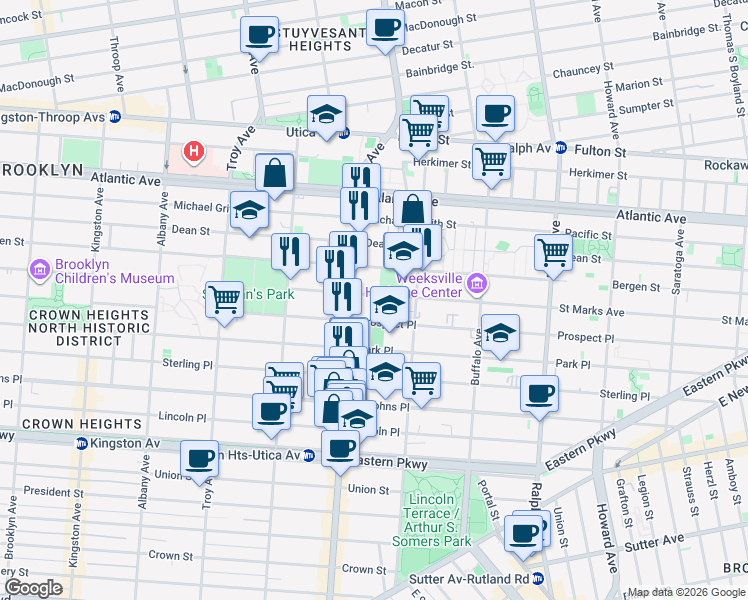 map of restaurants, bars, coffee shops, grocery stores, and more near 1228 Saint Marks Avenue in Brooklyn