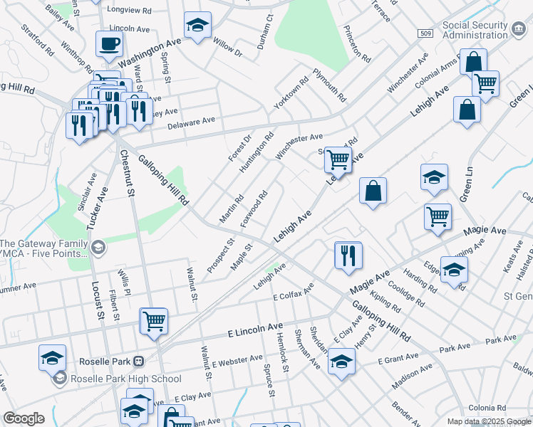 map of restaurants, bars, coffee shops, grocery stores, and more near 334 Nottingham Way in Union