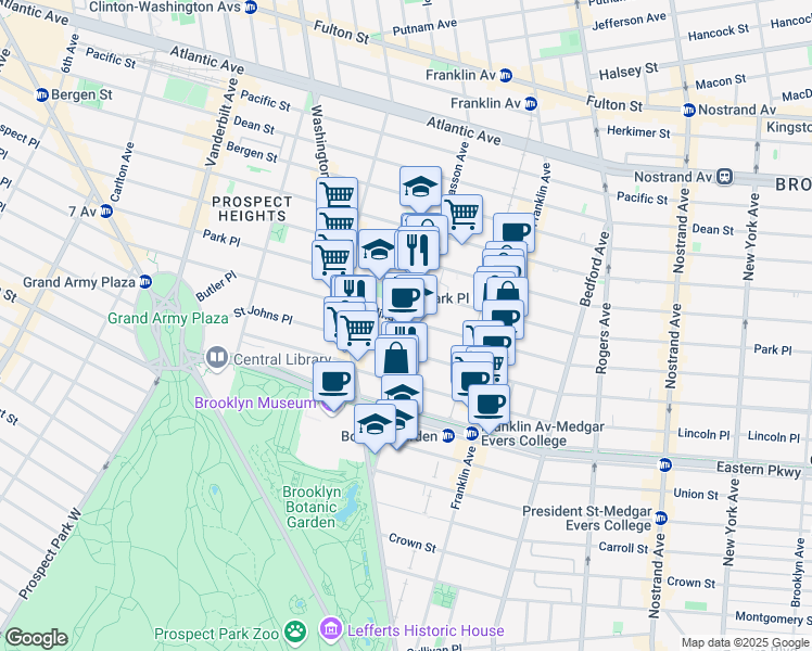 map of restaurants, bars, coffee shops, grocery stores, and more near 536 Sterling Place in Brooklyn