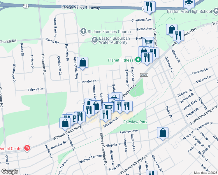 map of restaurants, bars, coffee shops, grocery stores, and more near 433 Avon Street in Easton