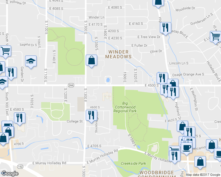 map of restaurants, bars, coffee shops, grocery stores, and more near 1434 East 4500 South in Millcreek