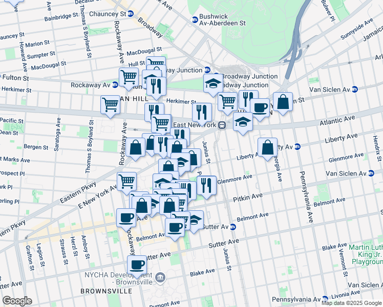 map of restaurants, bars, coffee shops, grocery stores, and more near 28 Powell Street in Brooklyn
