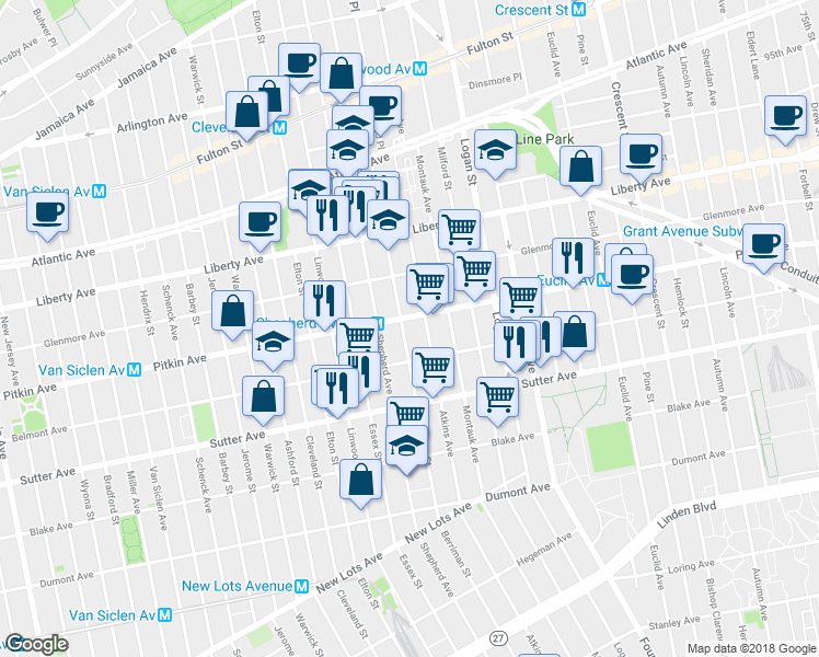 map of restaurants, bars, coffee shops, grocery stores, and more near 189 Berriman Street in Brooklyn