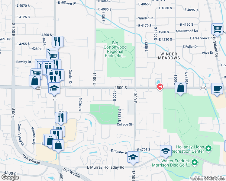 map of restaurants, bars, coffee shops, grocery stores, and more near 1148 East 4500 South in Millcreek