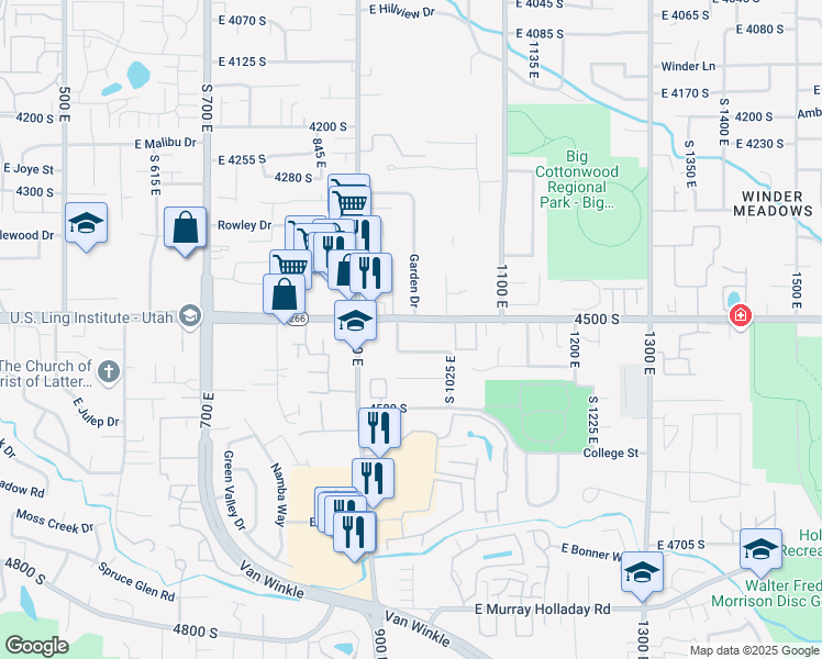map of restaurants, bars, coffee shops, grocery stores, and more near 946 East 4500 South in Millcreek