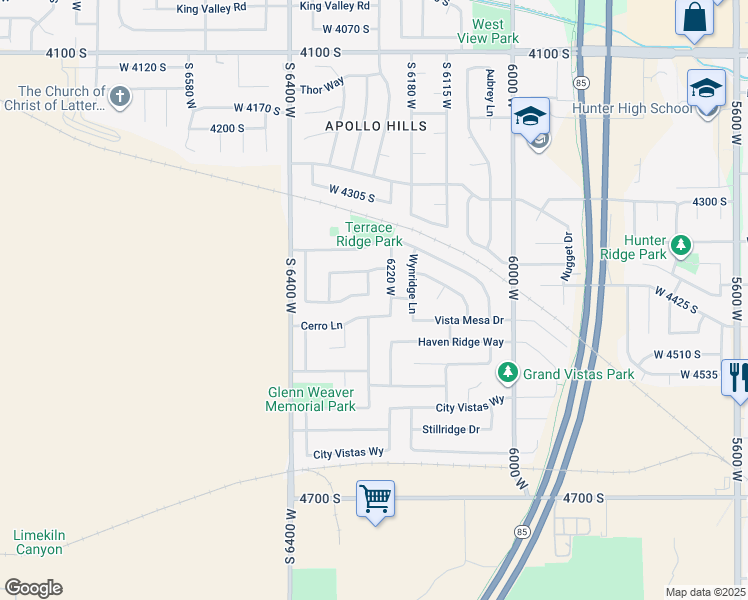 map of restaurants, bars, coffee shops, grocery stores, and more near 6279 Lago Grande Drive in West Valley City