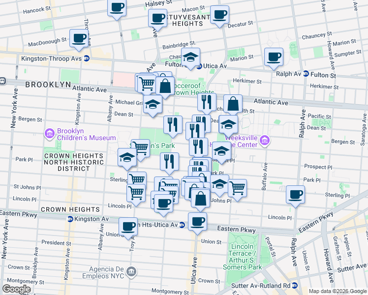 map of restaurants, bars, coffee shops, grocery stores, and more near 1152 Saint Marks Avenue in Brooklyn